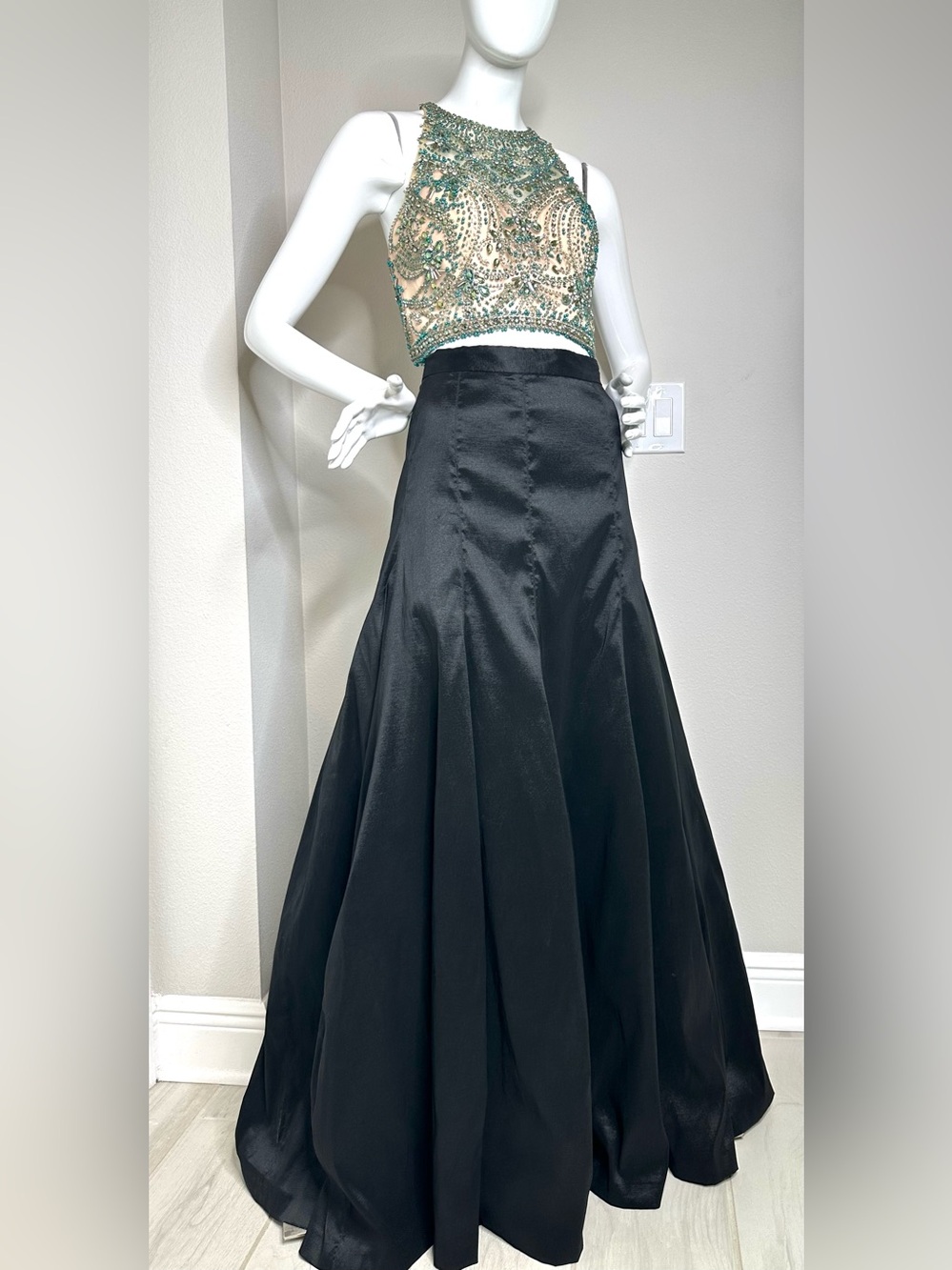 NWT Anthropologie Eliza J Black Satin Maxi Skirt Full Length Evening Formal 10 M